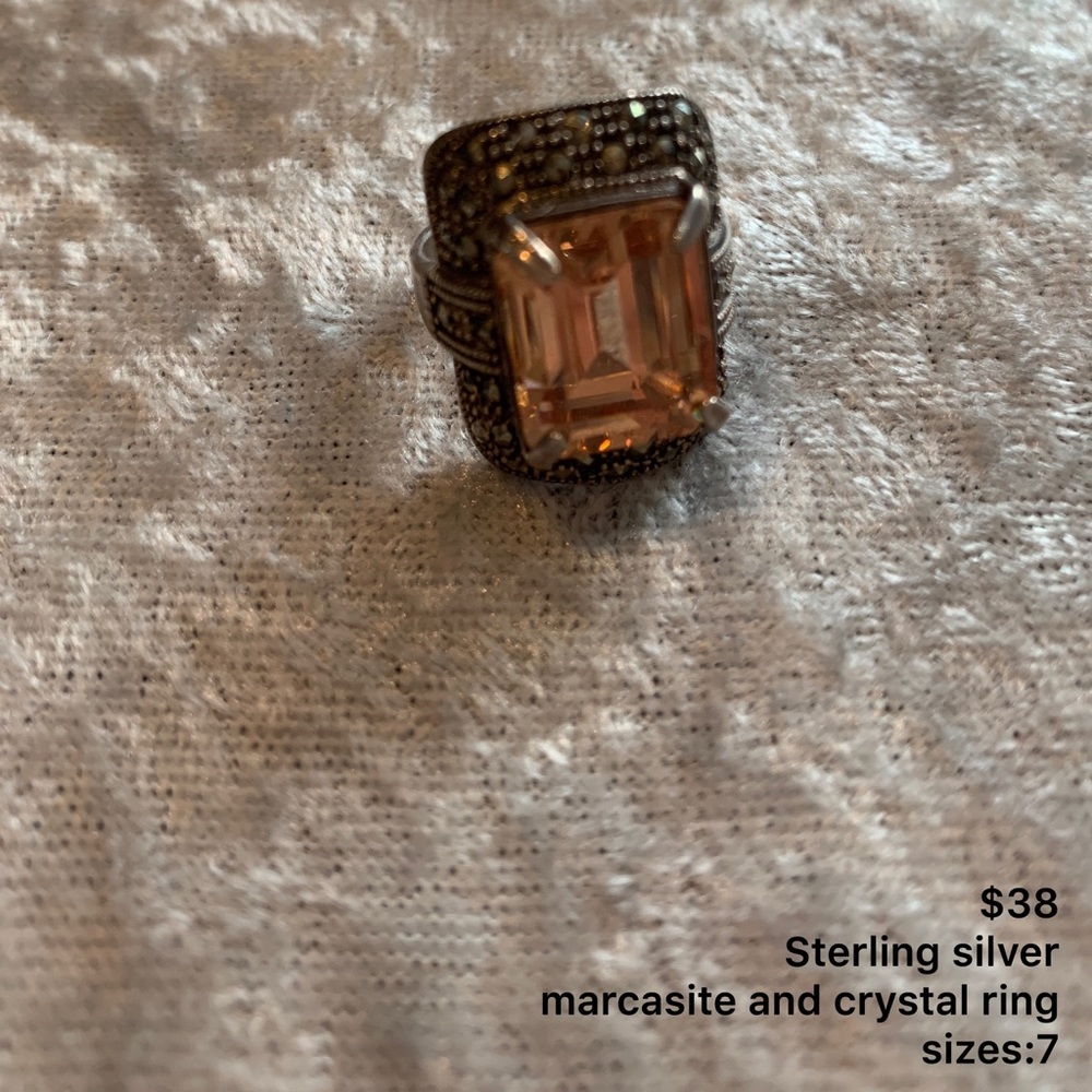 Orange Crystal Marcasite Ring - image 1